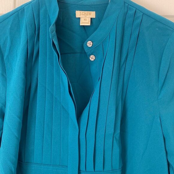 J.‎ Crew Factory Tuxedo Front Blouse Turquoise XS Long Sleeve Lighweight - Picture 3 of 8
